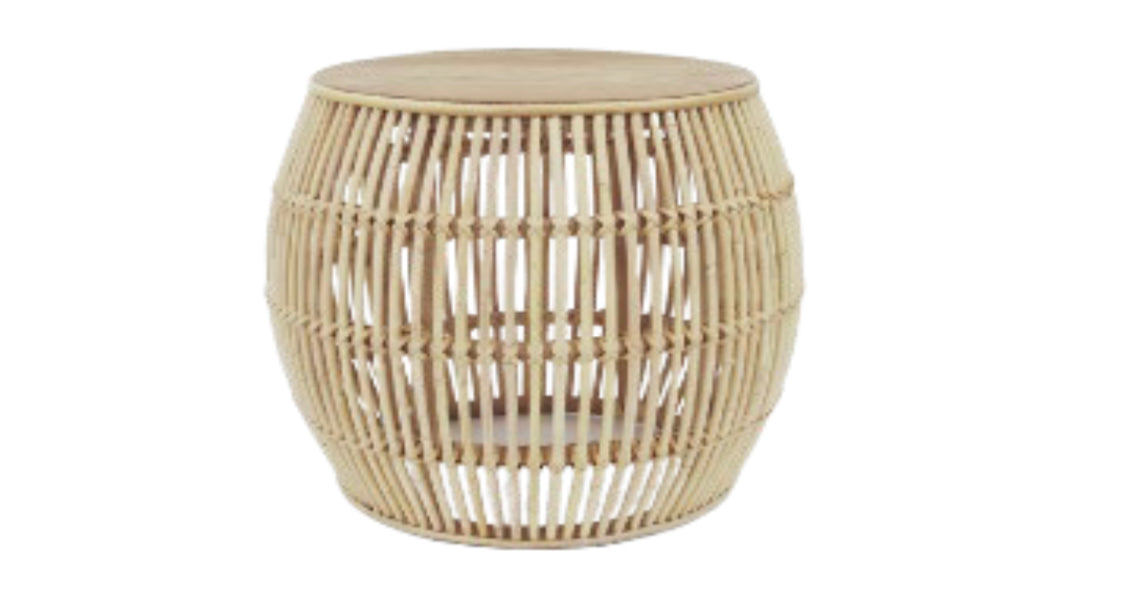 Rattan Side Table with Top Teakwood by Permatani